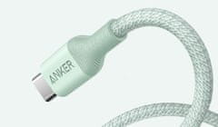 Anker Anker 544 (A80F6H61) kabel USB-C, bio-najlon, dolžina 1.8m, moč 140 W, zelen, moški konektor, ravna oblika.