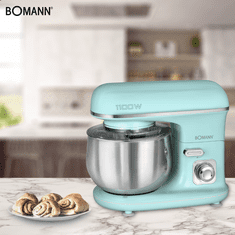 slomart Bomann KM 6030 CB kuhinjski robot, 1100 W, 5 L, zeleno-mint, zmogljivost gnetenja do 3 kg, enostavno čiščenje.