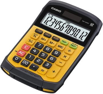 Casio Nepremočljiv kalkulator CASIO WM-320MT-S z 12-mestnim zaslonom, odstranljivo tipkovnico, IP54 zaščito, rumen in črn.