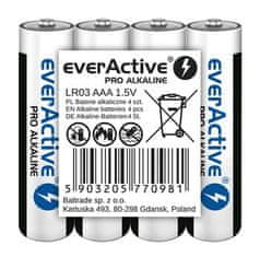 everActive Alkalne baterije AAA / LR03 everActive Pro, 4 kosi, zmogljivost 1250 mAh, življenjska doba 10 let, enkratna uporaba.