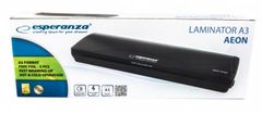 Esperanza Laminator Esperanza EFL003, hladno/toplo, A4, 250 mm/min, črna barva, enostavna uporaba, hitro ogrevanje, 2 valjčka
