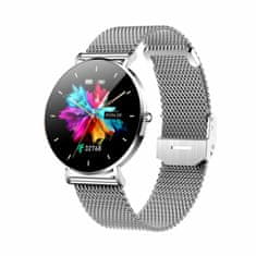 slomart Pametna ura Manta Alexa za ženske in moške, srebrna s črnim paščkom, IP67, AMOLED zaslon, senzor kisika v krvi