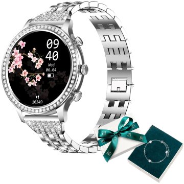 slomart Ženski pametni športni uri Manta Diamond Lusso v srebrni barvi z YES zapestnico, IP67, 24h dostava.