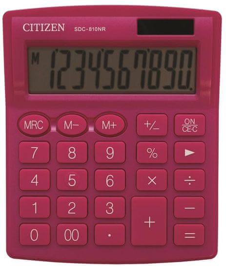 Citizen CITIZEN SDC-810NRPKE 10-mestni pisarniški kalkulator v rožnati barvi, baterijski in solarni napajanje