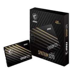 MSI MSI SPATIUM S270 2.5" SATA SSD 480GB, 3D NAND, TRIM in S.M.A.R.T. podpora, visoka zmogljivost za PC in prenosnike