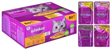 Whiskas WHISKAS Piščančje in Puranje dobrote v želeju - mokra hrana za mačke - 80 x 85 g, za zdravo in srečno mačje življenje
