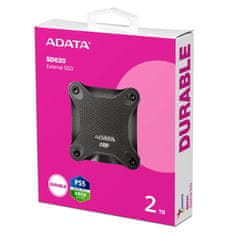 slomart ADATA SSD Disk SD620 2TB Črn - Zunanji SSD z USB 3.2, Hitrost branja do 520 MB/s, Urejen za PC in Mac