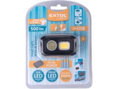 Extol Light naglavna svetilka 500lm, Dvojni Moč - Li-ion oz AAA, USB polnjenje, z IR senzorjem, OSRAM LED+COB ICE
