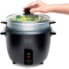 Black+Decker Električni kuhalnik riža Black+Decker BXRC1800E, 1.8L, 700W, nerjavnega jekla, s funkcijo ohranjanja toplote, črn