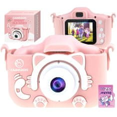 Dexxer Otroški LCD 40MPix digitalni fotoaparat mucka 600mAh USB roza + 32GB SD kartica