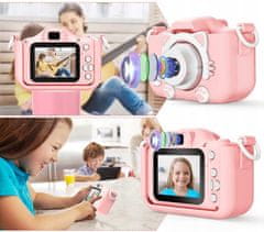 Dexxer Otroški LCD 40MPix digitalni fotoaparat mucka 600mAh USB roza + 32GB SD kartica