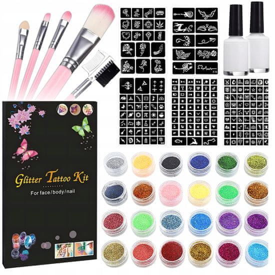 Dexxer Glitter tattoo komplet za izdelavo bleščečih tatujev 120 šablon