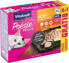 Vitakraft VITAKRAFT Poésie Delice mesna izbira - mokra hrana za mačke - 6 + 1 x 85 g, brez soje, sladkorja in glutena