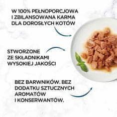 slomart Purina GOURMET Perle vlažna hrana za mačke, 4 x 85 g, z okusom purana, jagnjetine, rib in race, za odrasle mačke.