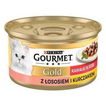 slomart Purina GOURMET Gold mokra hrana za mačke z okusom piščanca in lososa, 85 g, za odrasle mačke, brez alergenov