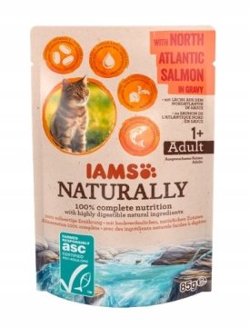 Eukanuba IAMS Naravno mokra hrana za mačke z lososom iz Severnega Atlantika - 85g, brez zrn, brez glutena, primerna za odrasle mačke