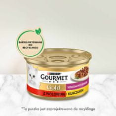 slomart Gourmet Gold mokra hrana za mačke - mešanica govedine in piščanca, 85 g, primerna za odrasle mačke