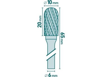 Extol Industrial Rezalnik (8703724) carbide milling cutter, cylindrical with ball nose, dia. 10x20mm/shank 6mm, medium cut (double-cut)