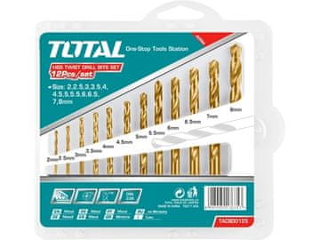 Total Svedri za kovino TACSD0125 Metal drill bits, set of 12, 2,2.5,3,3.5,4,4.5,5,5.5,6,6.5,7,8mm, HSS