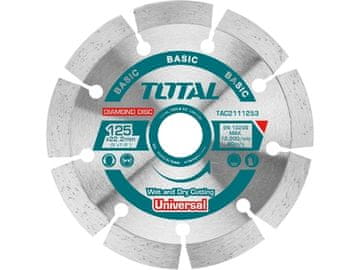 Total Diamantno rezilo TAC2111253 Diamantna rezalna plošča, segmentirana, za suho in mokro rezanje, 125 x 22,2 mm