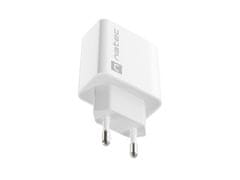 Natec Natec napajalnik Ribera USB-A 18W, bel, hitro polnjenje, 1 izhod, univerzalna združljivost, varnostne funkcije OVP, OTP, SCP, OCP