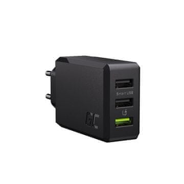 Green Cell Mobilni polnilec Green Cell CHARGC03, črn, 30 W, s 3 USB porti, hitre polnitev, univerzalna združljivost