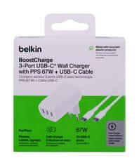 Belkin Belkin BoostCharge AC Hiter Polnilec za Prenosne Računalnike in Pametne Telefone, 67 W, 3x USB Type-C, Beli
