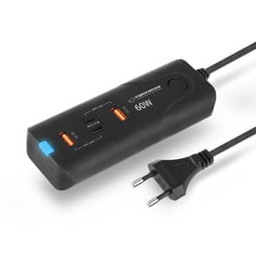 Esperanza Mrežni polnilnik Esperanza EZC109 60W črn z Quick Charge 3.0 in 4 USB priključki za hitro polnjenje