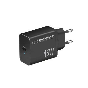 Esperanza Mrežni polnilec Esperanza EZC108K 45W, črn, hitro polnjenje Power Delivery, zaščita pred pregrevanjem, USB Type-C