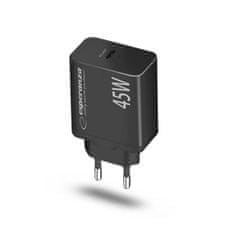 Esperanza Mrežni polnilec Esperanza EZC108K 45W, črn, hitro polnjenje Power Delivery, zaščita pred pregrevanjem, USB Type-C