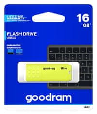 GoodRam USB ključek Goodram UME2, 16GB, USB Type-A 2.0, rumene barve, kapica, podporo za Windows, Mac in Linux
