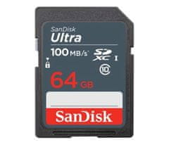 SanDisk SanDisk Ultra SDXC pomnilnik 64 GB, UHS-I Class 10, odporen na udarce in vodo, hitrost branja 100 MB/s