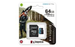 Kingston Kingston Technology 64GB microSDXC Canvas Go Plus, hitrost branja 170 MB/s, odporna na vlago in udarce, SD adapter vključen