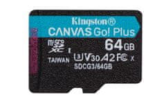 Kingston Kingston Technology 64GB microSDXC Canvas Go Plus, hitrost branja 170 MB/s, odporna na vlago in udarce, SD adapter vključen
