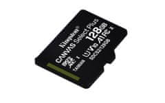 Kingston Kingston 128GB microSDXC Canvas Select Plus 100R A1 C10, brez adapterja, odporen na udarce in vibracije