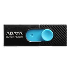 slomart ADATA UV220 USB ključek 64 GB, USB A 2.0, črn in moder, kompakten, združljiv z Windows, Mac in Linux