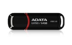 slomart ADATA 64GB DashDrive UV150 USB ključek, USB Type-A 3.2 Gen 1, črn, kompaktna oblika, podpora za Windows, Linux in Mac