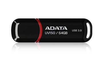 slomart ADATA 64GB DashDrive UV150 USB ključek, USB Type-A 3.2 Gen 1, črn, kompaktna oblika, podpora za Windows, Linux in Mac