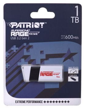 slomart Patriot Rage Prime 1TB USB 3.2 - 600 MB/s, beli, s podporo za Plug and Play, kompakten in zmogljiv zunanji pomnilnik
