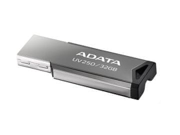 slomart ADATA UV250 USB ključek 32 GB, USB Type-A 2.0, srebrna barva, brez pokrovčka, s ključem za obesek