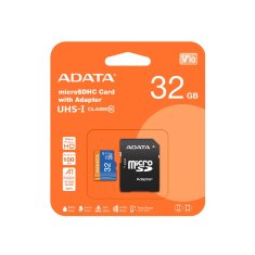 slomart ADATA 32GB microSDHC, Class 10 UHS-I, modra/črna, hitrost branja 85 MB/s, hitrost pisanja 25 MB/s, vključuje SD adapter