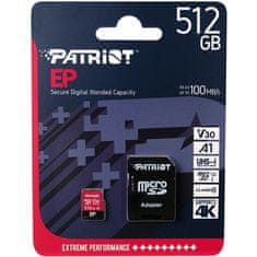 slomart Patriot Memory 512 GB MicroSDXC spominska kartica, razred 10, UHS3, adapter vključen, hitrost pisanja 80 MB/s