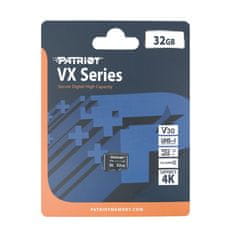 slomart Spominska kartica PATRIOT VX Series 32GB MicroSDXC V30 UHS-I Class 10 za 4K UHD, vodoodporna, prašnosna, hitrost prenosa 90 MB/s