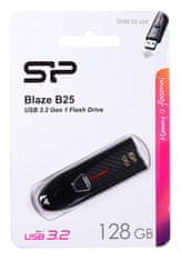 Silicon Power USB ključ Silicon Power Blaze B25, 128 GB, USB Type-A 3.2 Gen 1, črn, kompaktna zasnova, visoka hitrost prenosa.