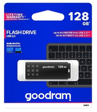 GoodRam USB ključek Goodram UME3, 128 GB, USB Type-A 3.0, črn, hitrosti branja 60 MB/s in pisanja 20 MB/s