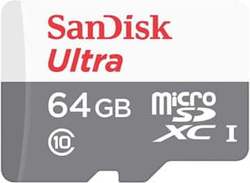 SanDisk SanDisk 64 GB MicroSDXC spominska kartica Class 10, UHS Speed Class 1, bela in siva, hitrost prenosa do 100 MB/s