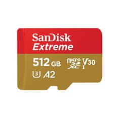 SanDisk SanDisk Extreme MicroSDHC 512 GB UHS-I Class 10, hitrosti branja 190 MB/s, odporen na udarce in vodo, SD adapter v kompletu
