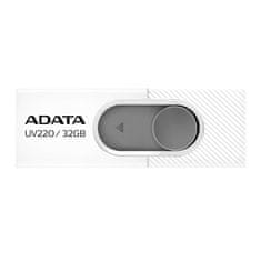 slomart ADATA UV220 USB ključek 32 GB USB Type-A 2.0, sivo-beli, z drsno obliko, združljiv z Windows, Mac in Linux