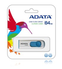 slomart ADATA 64GB C008 USB ključek, USB Type-A 2.0, modro-bela, slide oblikovanje, združljiv z Windows, Mac in Linux