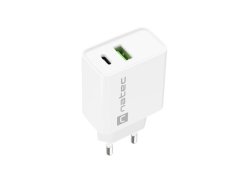 Natec NATEC omrežni polnilec RIBERA USB-A + USB-C 20W PD, hitri polnilec, univerzalna združljivost, zaščita moči, bela barva